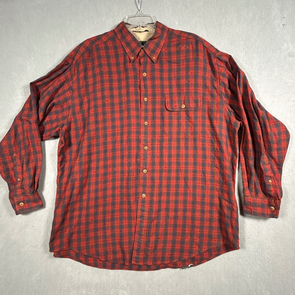 Orvis Button Down Shirt Mens XL Red Plaid Long Sleeve Cotton Outdoor Casual